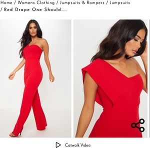 Pretty Little Thing Red Drape Jumpsuit
